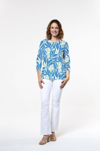 Art Nouveau Blue (26078) ~ Signature 3/4 Sleeve Crew Neck Top