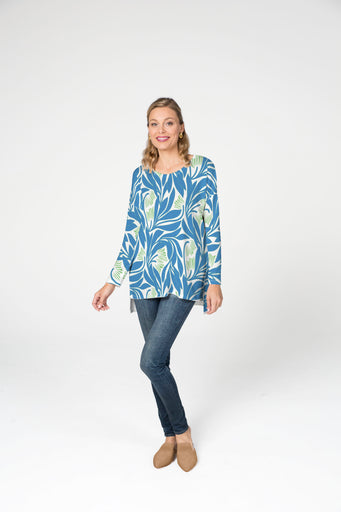 Art Nouveau Blue (26078) ~ Slouchy Butterknit Top