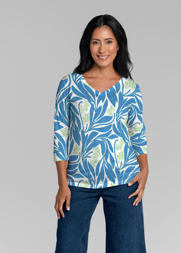 Art Nouveau Blue (26078) ~ Signature 3/4 Sleeve V-Neck Top