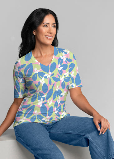 Boca Blue (26084) ~ Signature Elbow Sleeve V-Neck Top