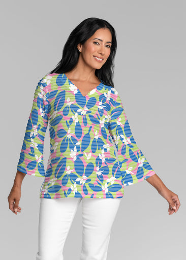Boca Blue (26084) ~ Banded 3/4 Bell-Sleeve V-Neck Tunic