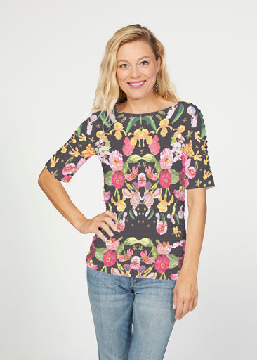 Baroque (26085) ~ Banded Elbow Sleeve Boat Neck Top
