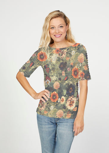 Dreamscape (26086) ~ Banded Elbow Sleeve Boat Neck Top
