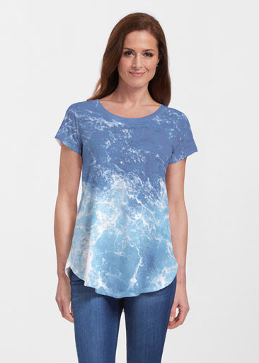 Sea Blue (5098) ~ Short Sleeve Scoop Neck Flowy Tunic