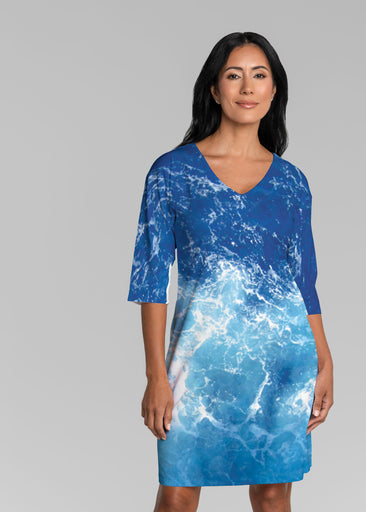 Sea Blue (5098) ~ Lucy 3/4 Sleeve V-Neck Dress
