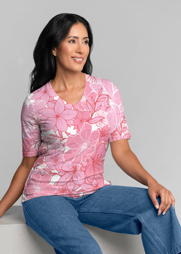 Polly Pink (5268) ~ Signature Elbow Sleeve V-Neck Top