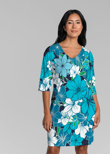 Polly Navy (5269) ~ Lucy 3/4 Sleeve V-Neck Dress