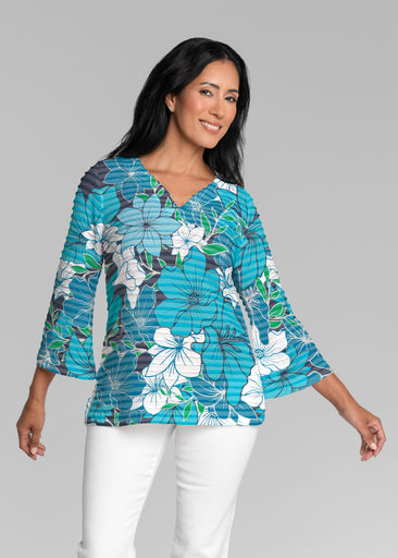 Polly Navy (5269) ~ Banded 3/4 Bell-Sleeve V-Neck Tunic