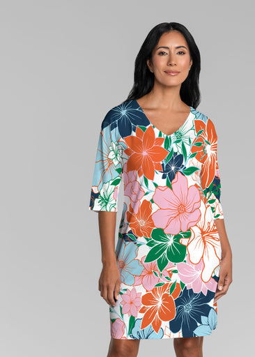 Polly Multi (5272) ~ Lucy 3/4 Sleeve V-Neck Dress