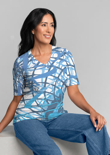 Infinite Blue (5273) ~ Signature Elbow Sleeve V-Neck Top