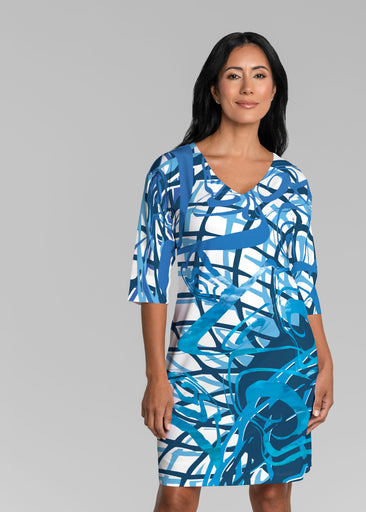 Infinite Blue (5273) ~ Lucy 3/4 Sleeve V-Neck Dress