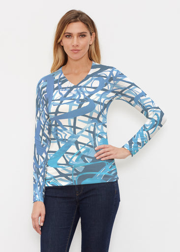 Infinite Blue (5273) ~ Butterknit Long Sleeve V-Neck Top
