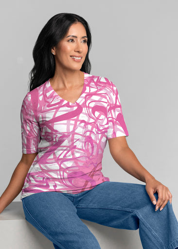 Infinite Pink (5276) ~ Signature Elbow Sleeve V-Neck Top