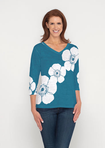 Poppy Navy (7013) ~ Signature 3/4 Sleeve V-Neck Top