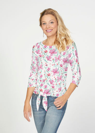 Azalea (8109) ~ French Terry Tie 3/4 Sleeve Top