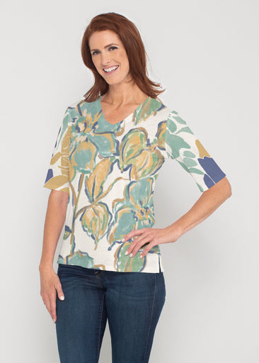 Stefania (8110) ~ Signature Elbow Sleeve V-Neck Top