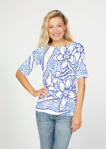 Polka Vine (8111) ~ Banded Elbow Sleeve Boat Neck Top