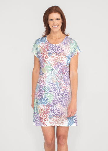 Tropic Coral (8112) ~ French Terry Short Sleeve Crew Dress