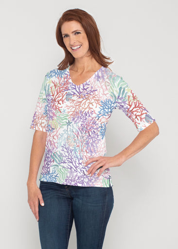 Tropic Coral (8112) ~ Signature Elbow Sleeve V-Neck Top