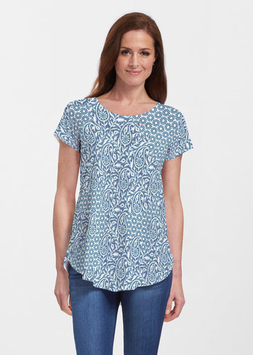 Oakley Blue (8114) ~ Short Sleeve Scoop Neck Flowy Tunic