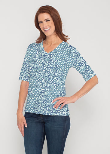 Oakley Blue (8114) ~ Signature Elbow Sleeve V-Neck Top