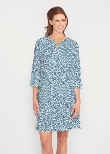 Oakley Blue (8114) ~ Gathered Neck Bell Sleeve Dress