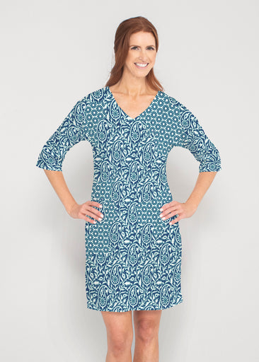 Oakley Blue (8114) ~ Lucy 3/4 Sleeve V-Neck Dress