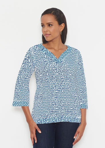 Oakley Blue (8114) ~ Banded 3/4 Bell-Sleeve V-Neck Tunic