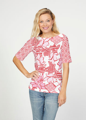 Aztek Sail Red (8117) ~ Banded Elbow Sleeve Boat Neck Top