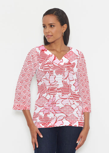 Aztek Sail Red (8117) ~ Banded 3/4 Bell-Sleeve V-Neck Tunic