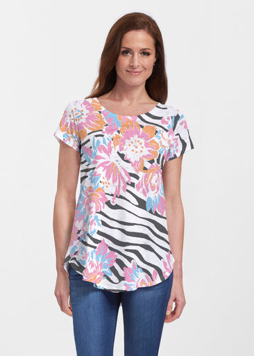 Zebra Posy Black (8118) ~ Short Sleeve Scoop Neck Flowy Tunic