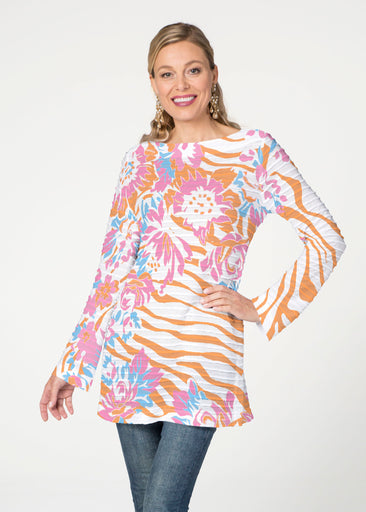 Zebra Posy Orange (8119) ~ Banded Boatneck Tunic