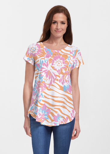 Zebra Posy Orange (8119) ~ Short Sleeve Scoop Neck Flowy Tunic