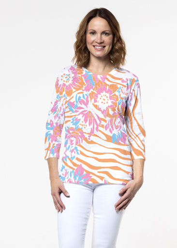 Zebra Posy Orange (8119) ~ Signature 3/4 Sleeve Crew Neck Top