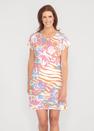 Zebra Posy Orange (8119) ~ French Terry Short Sleeve Crew Dress