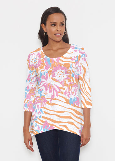 Zebra Posy Orange (8119) ~ Katherine Hi-Lo Thermal Tunic