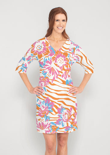 Zebra Posy Orange (8119) ~ Lucy 3/4 Sleeve V-Neck Dress