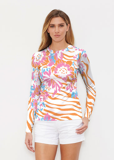 Zebra Posy Orange (8119) ~ Long Sleeve Rash Guard