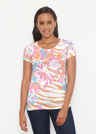 Zebra Posy Orange (8119) ~ Short Sleeve Scoop Shirt