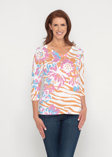 Zebra Posy Orange (8119) ~ Signature 3/4 Sleeve V-Neck Top