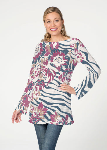 Zebra Posy Navy (8123) ~ Banded Boatneck Tunic