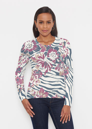 Zebra Posy Navy (8123) ~ Signature Long Sleeve Crew Shirt