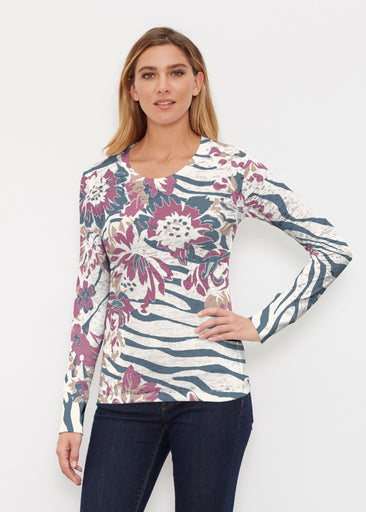 Zebra Posy Navy (8123) ~ Thermal Long Sleeve Crew Shirt