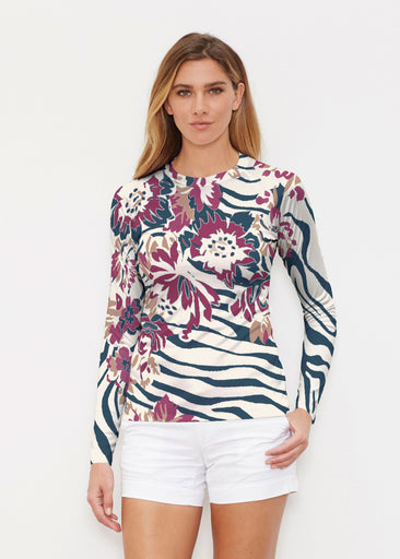 Zebra Posy Navy (8123) ~ Long Sleeve Rash Guard