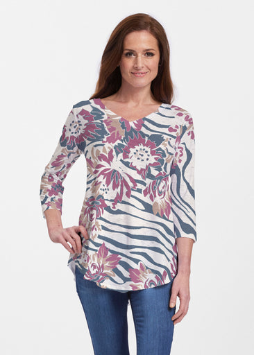 Zebra Posy Navy (8123) ~ V-neck Flowy Tunic