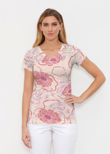 Clarisse Beige/Red (8127) ~ Signature Cap Sleeve V-Neck Shirt