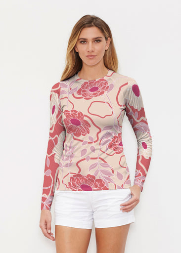 Clarisse Beige/Red (8127) ~ Long Sleeve Rash Guard