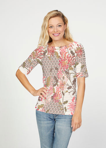 Lucia Chocolate (8129) ~ Banded Elbow Sleeve Boat Neck Top