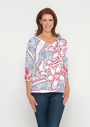 Polka Vine Red-Blue (8131) ~ Signature 3/4 Sleeve V-Neck Top