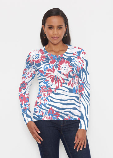 Zebra Posy Red-Blue (8132) ~ Signature Long Sleeve Crew Shirt